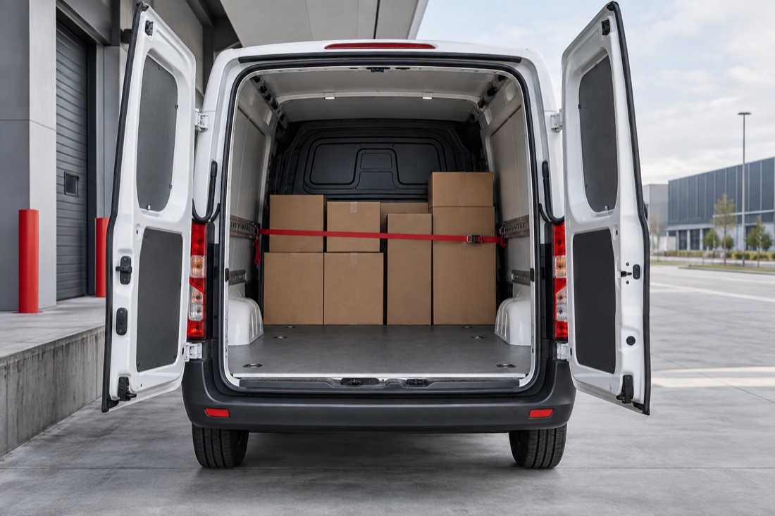 Symbolmotiv: offener Transporter-Laderaum mit Packstücken